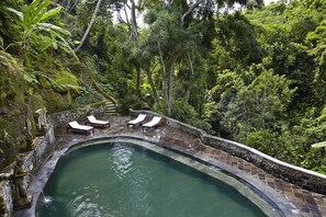 Outdoor pool, sun loungers - Hotel Tjampuhan Spa (Ubud)