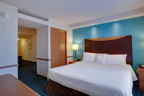 Premium bedding, desk, blackout curtains, iron/ironing board