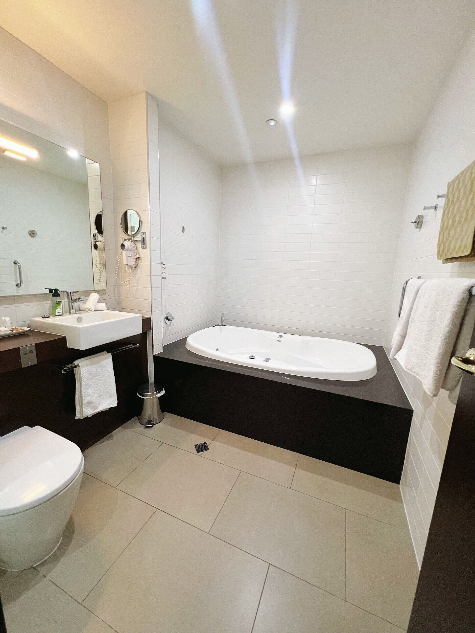 free toiletries, hair dryer, towels