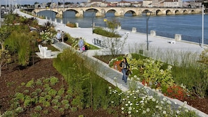 A riverside walkway with a stone bridge, greenery, and a bench. - ibis Styles Macon Centre (Macon)