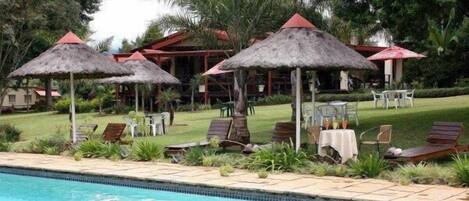 Outdoor pool, pool umbrellas