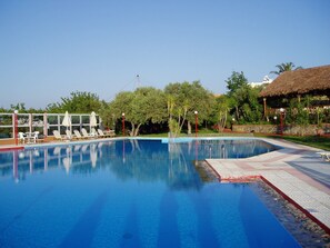 Outdoor pool, pool umbrellas