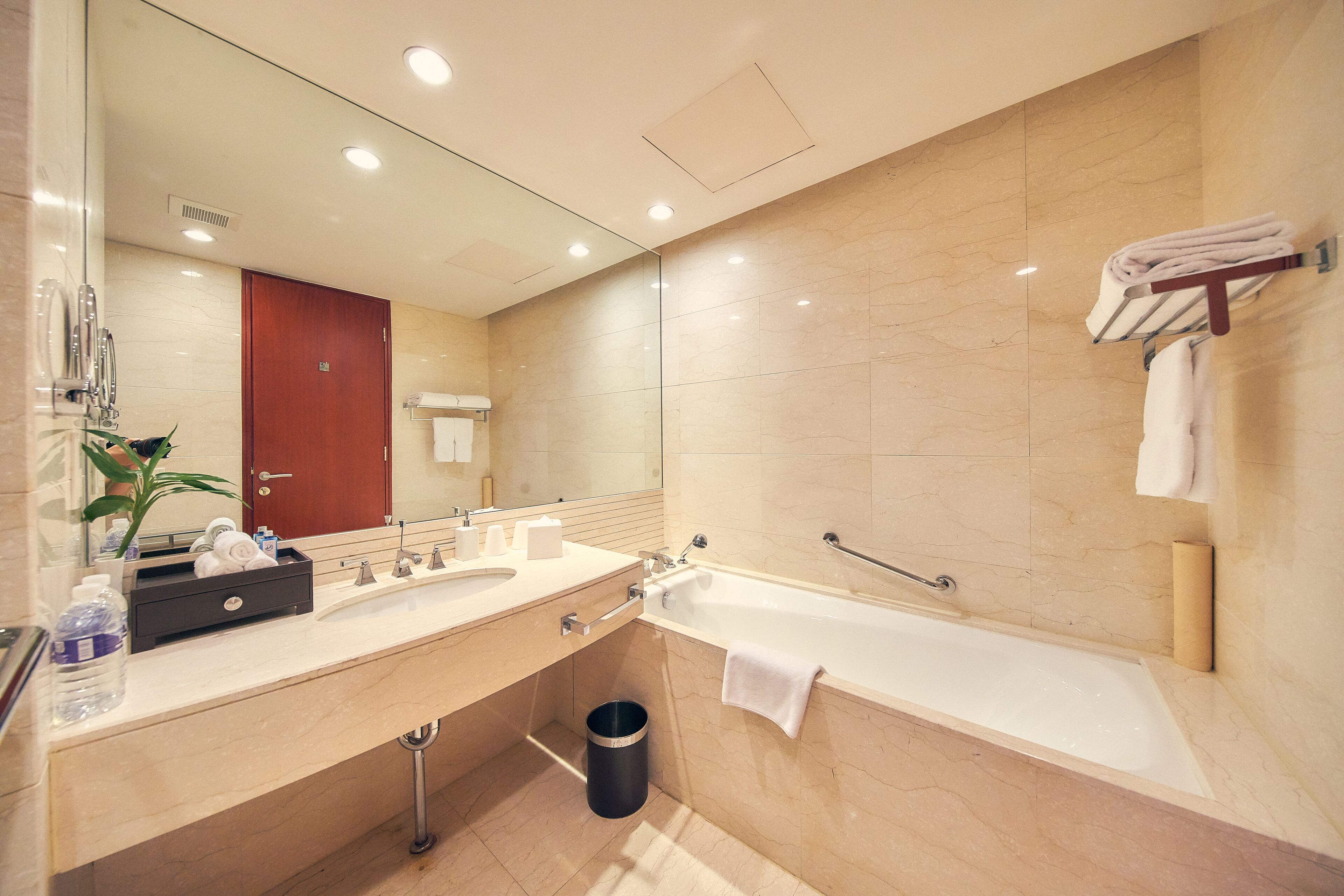 shower, hair dryer, bathrobes, slippers