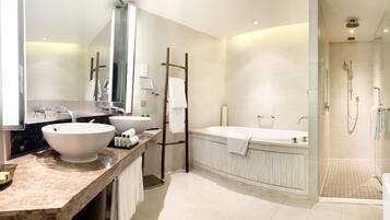 Deep soaking tub, rainfall showerhead, free toiletries, hair dryer