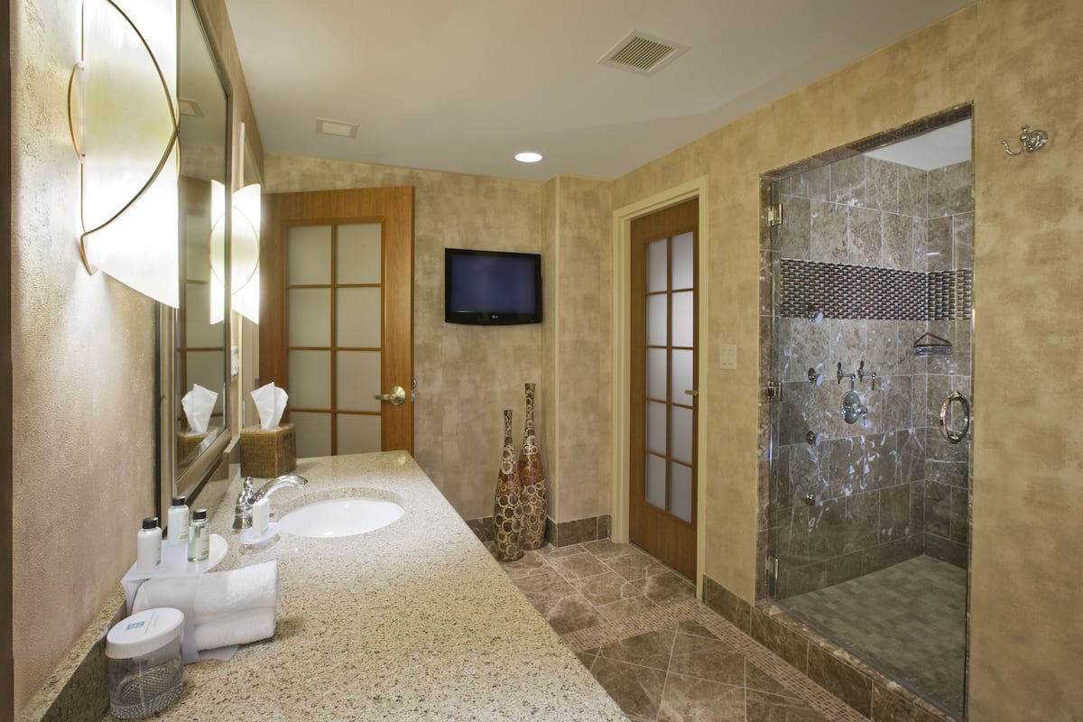 presidential suite, 1 king bed, non smoking | bathroom | combined shower/bathtub, free toiletries, hair dryer, towels
