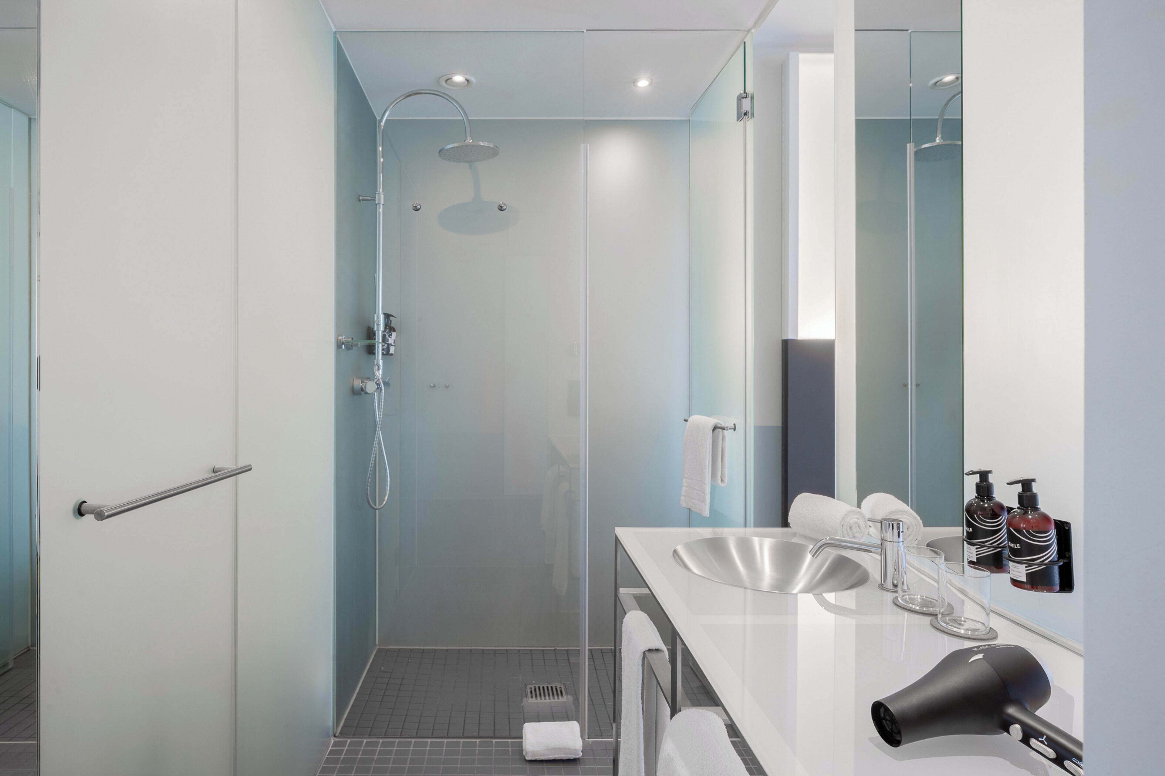 free toiletries, hair dryer, towels