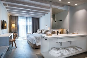 Junior Suite, Ground Floor | Premium bedding, in-room safe, desk, blackout curtains - Caravia Beach Hotel & Bungalows - All Inclusive (Kos)