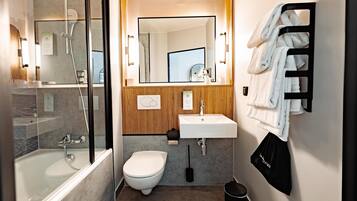 Eco-friendly toiletries, hair dryer, towels, soap