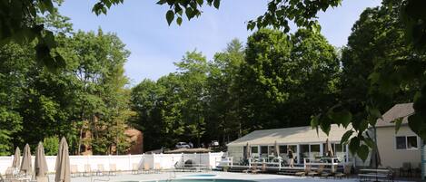 Indoor pool, outdoor pool, pool umbrellas, sun loungers
