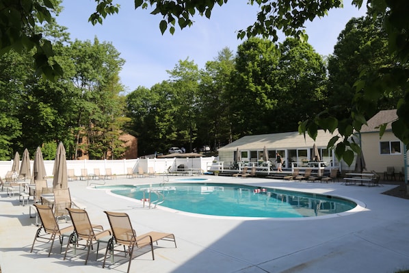 Indoor pool, outdoor pool, pool umbrellas, sun loungers