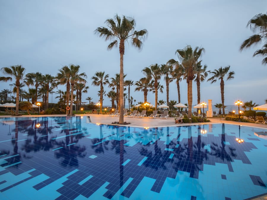 Indoor pool, outdoor pool, pool umbrellas, sun loungers