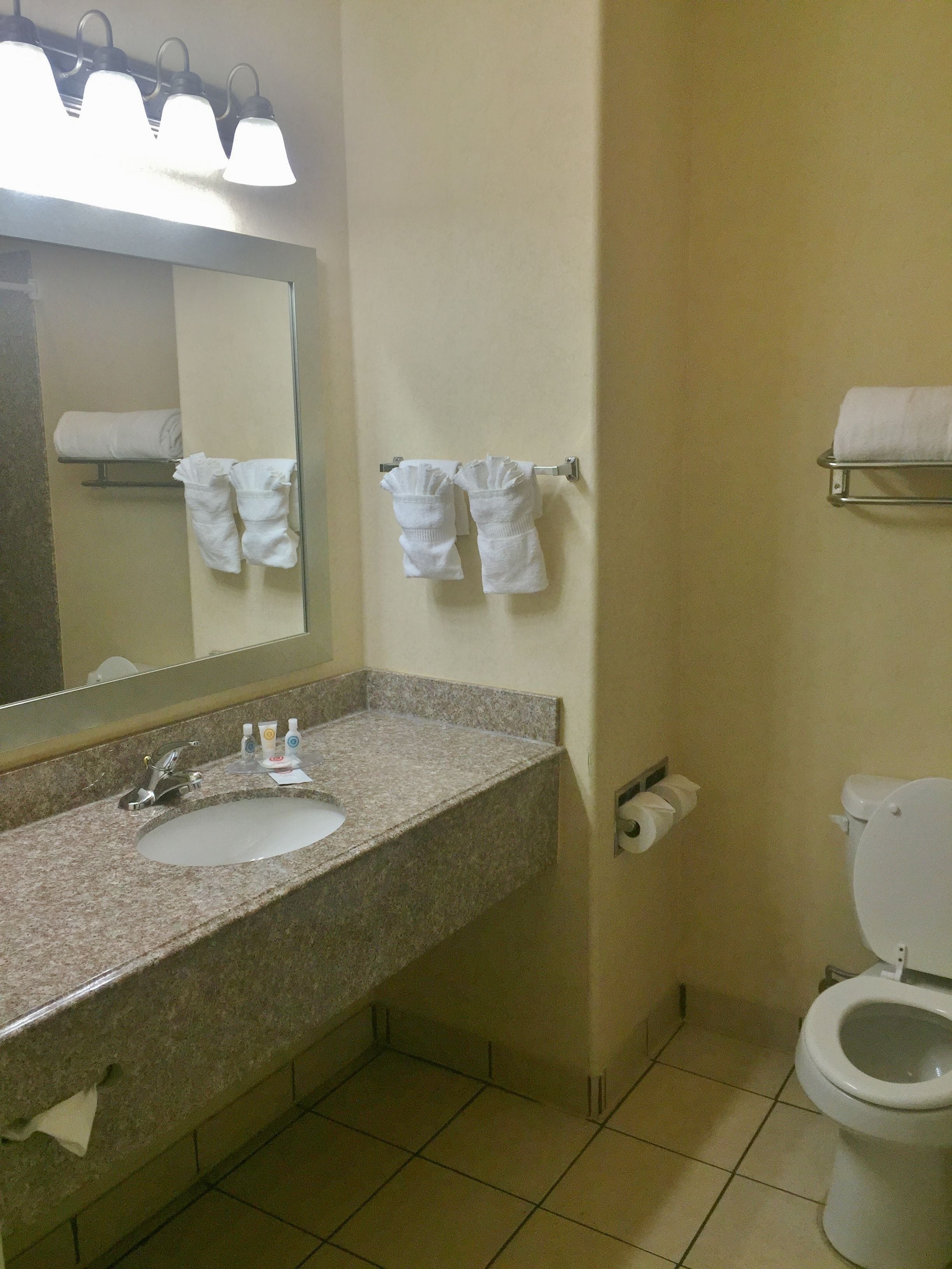 combined shower/bathtub, deep-soaking bathtub, free toiletries