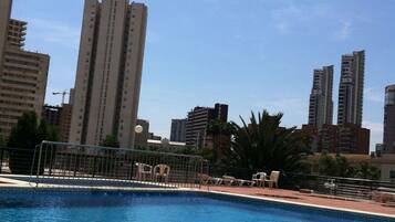 Outdoor pool, sun loungers