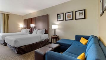 Premium bedding, down comforters, desk, laptop workspace