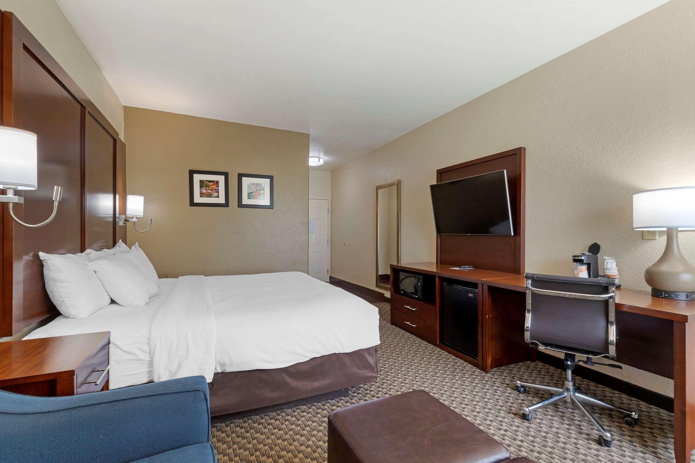 Premium bedding, down comforters, desk, laptop workspace