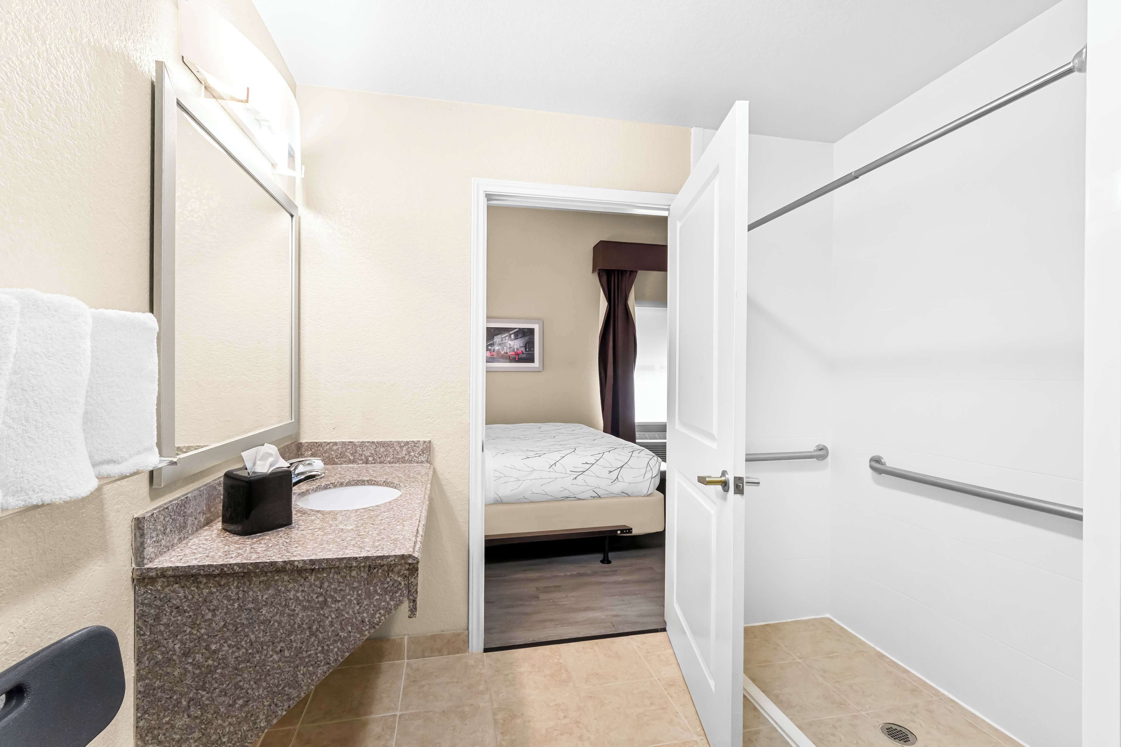suite, 1 king bed, accessible, non smoking (with sofabed) | bathroom | combined shower/bathtub, free toiletries, hair dryer, towels