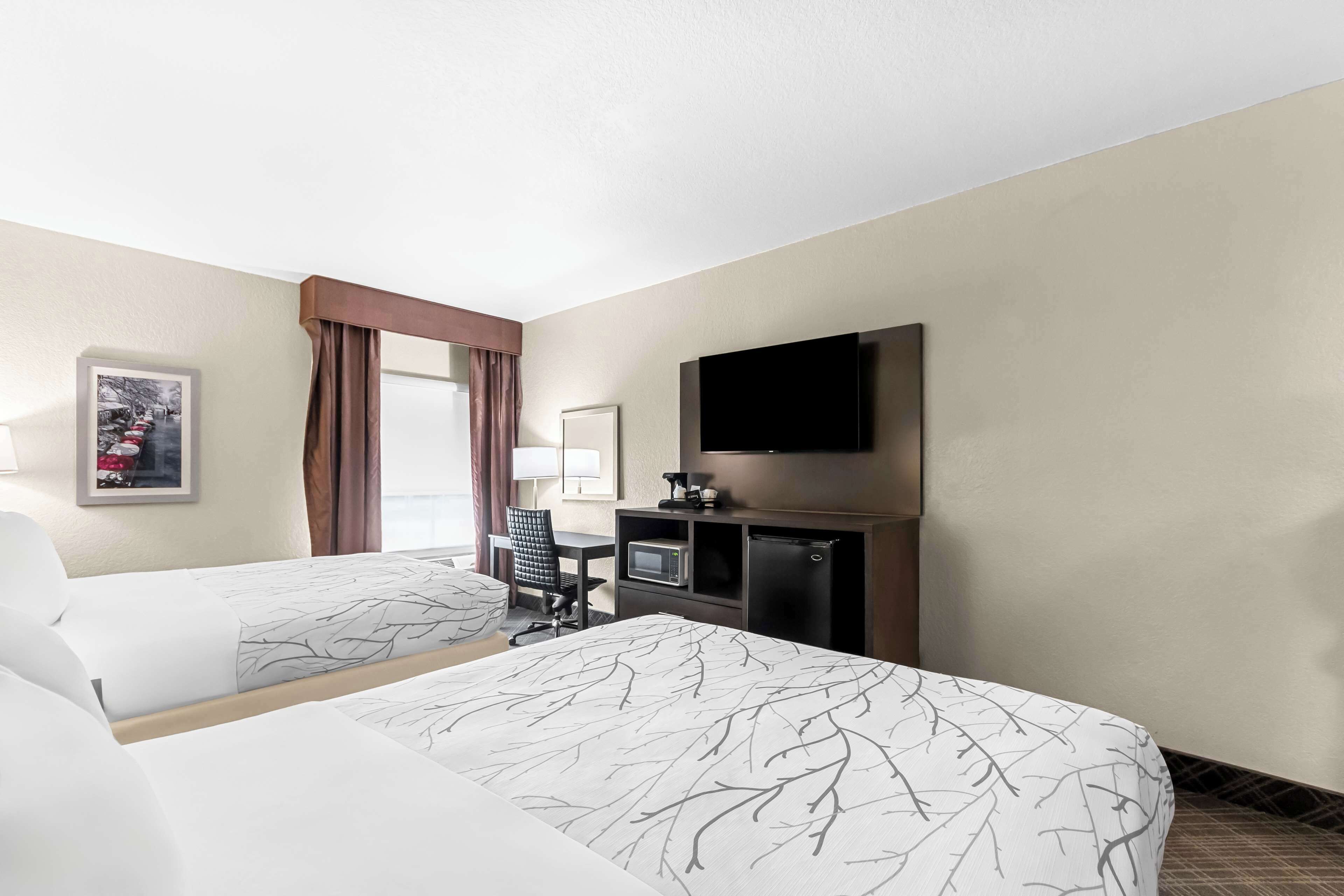 standard room, 2 queen beds, non smoking, refrigerator & microwave | premium bedding, in-room safe, desk, laptop workspace