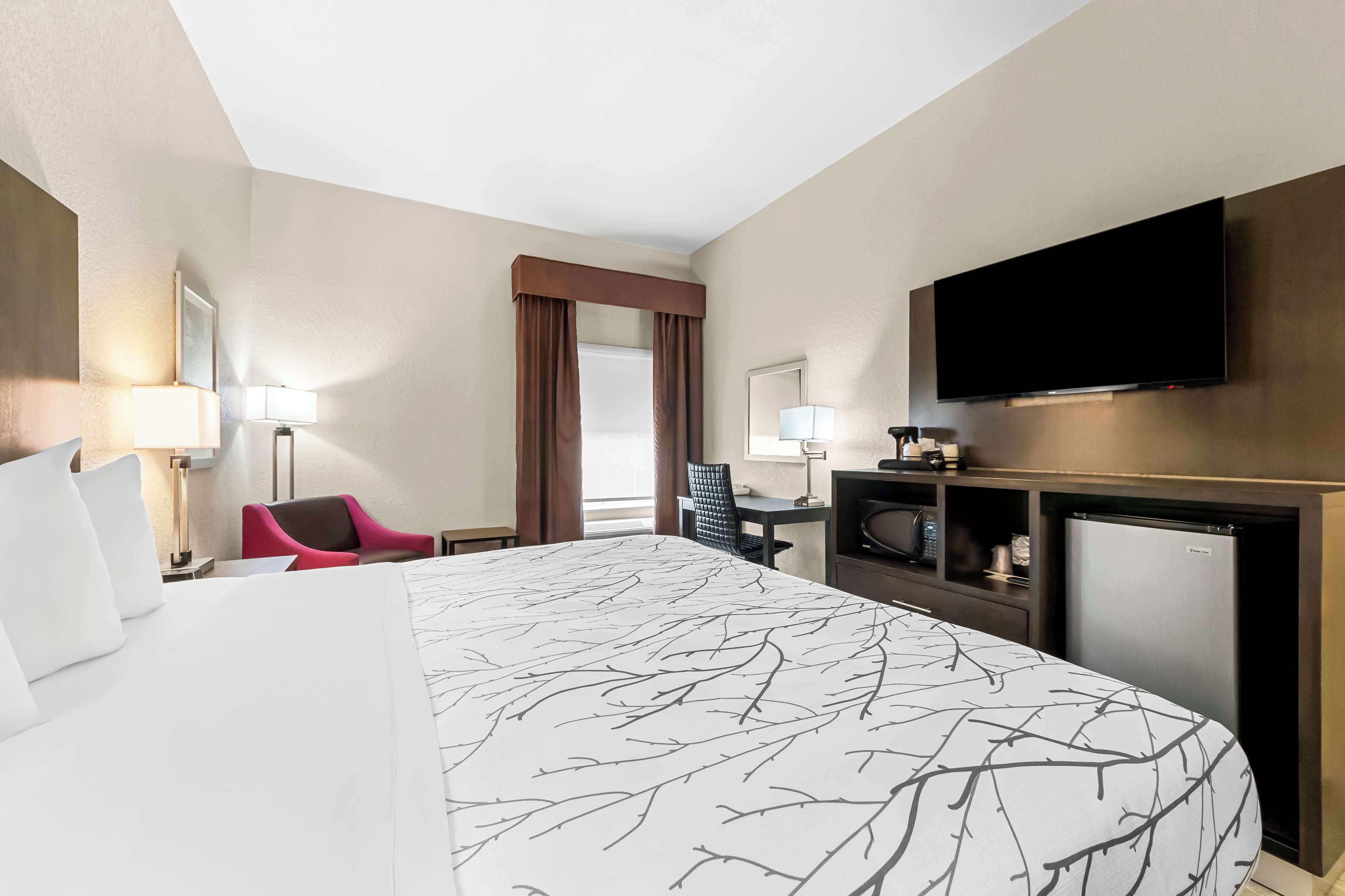 standard room, 1 king bed, non smoking, refrigerator & microwave | premium bedding, in-room safe, desk, laptop workspace