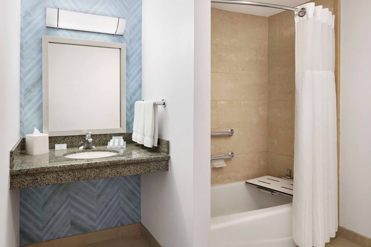 free toiletries, hair dryer, towels