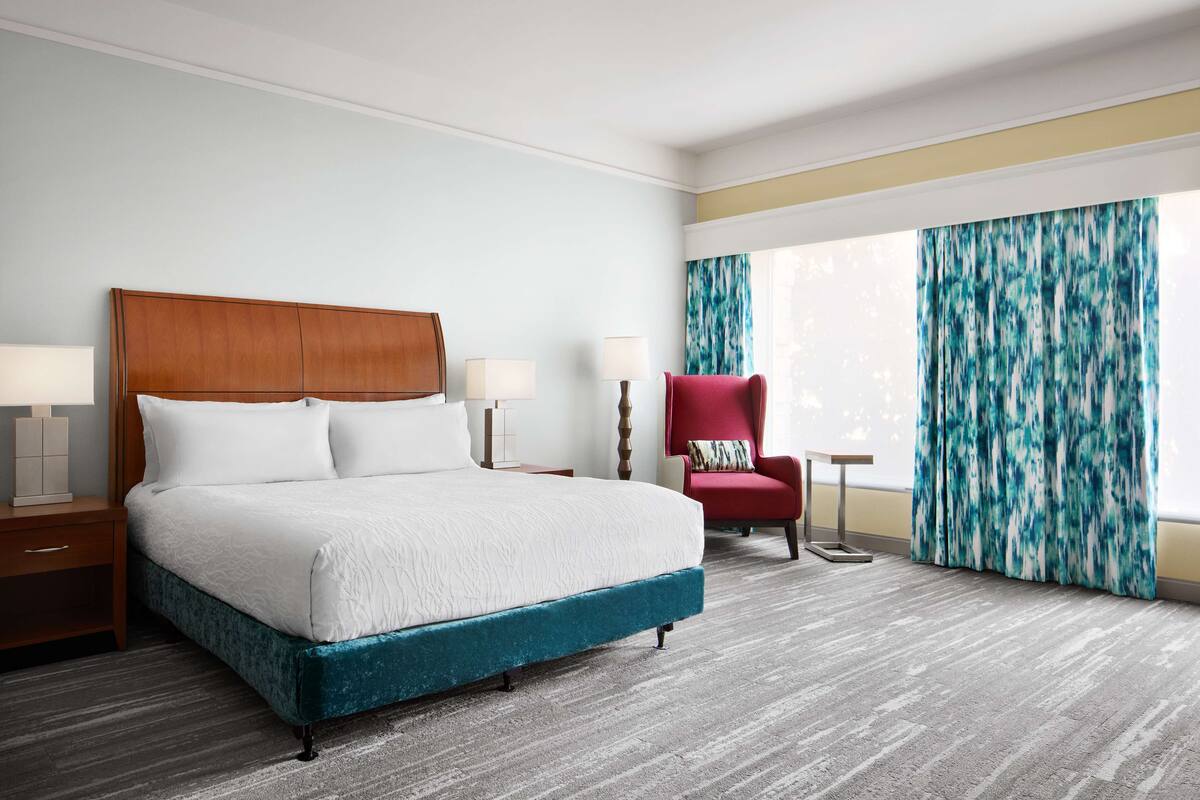 1 bedroom, desk, laptop workspace, blackout curtains