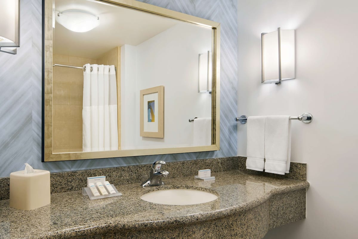 free toiletries, hair dryer, towels