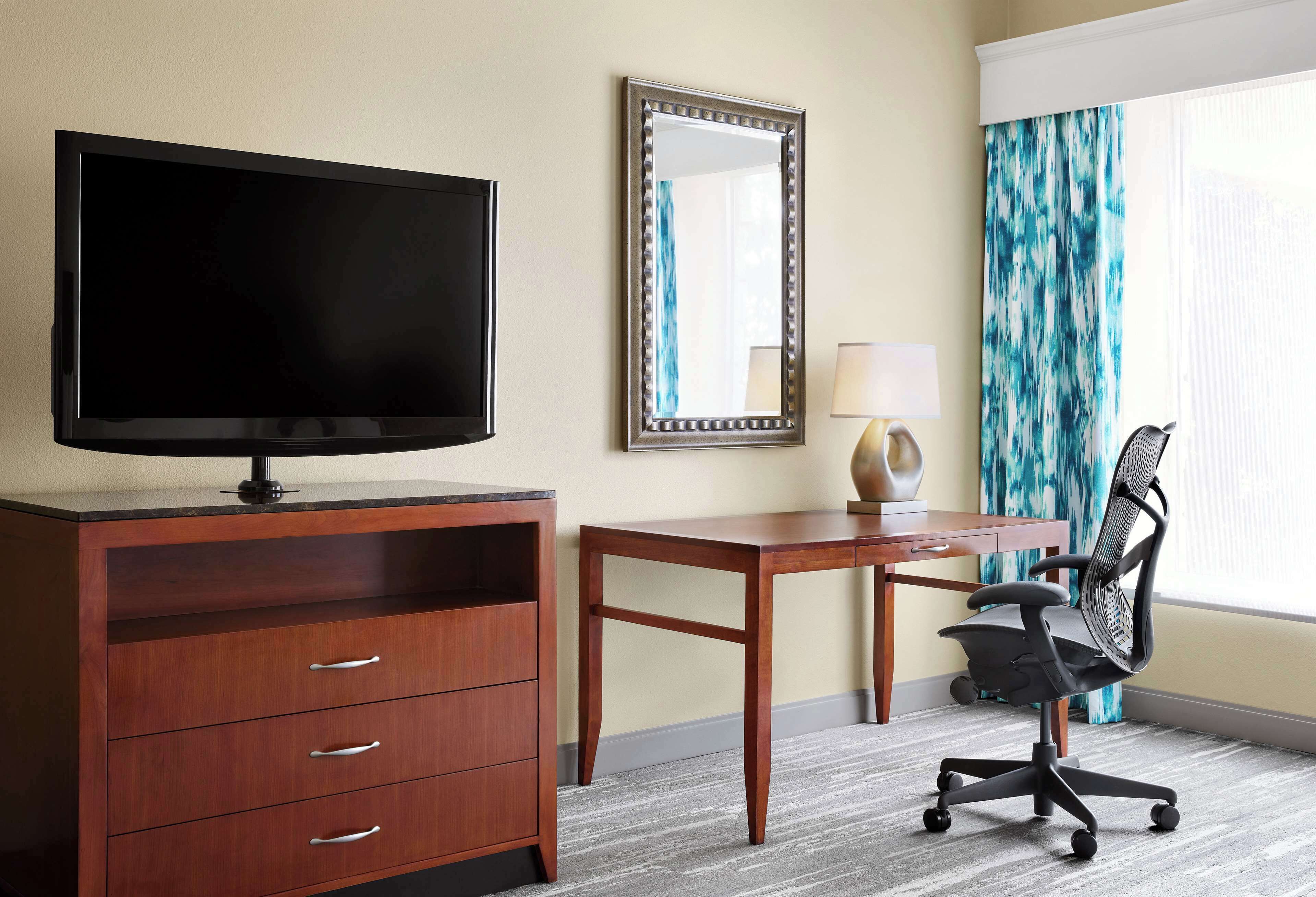 1 bedroom, desk, laptop workspace, blackout curtains