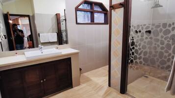 Shower, slippers, towels