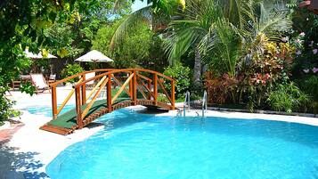 Outdoor pool, open 6:30 AM to 8:30 PM, pool umbrellas, sun loungers
