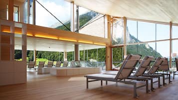 Sauna, steam room, body treatments, hot stone massages, body wraps