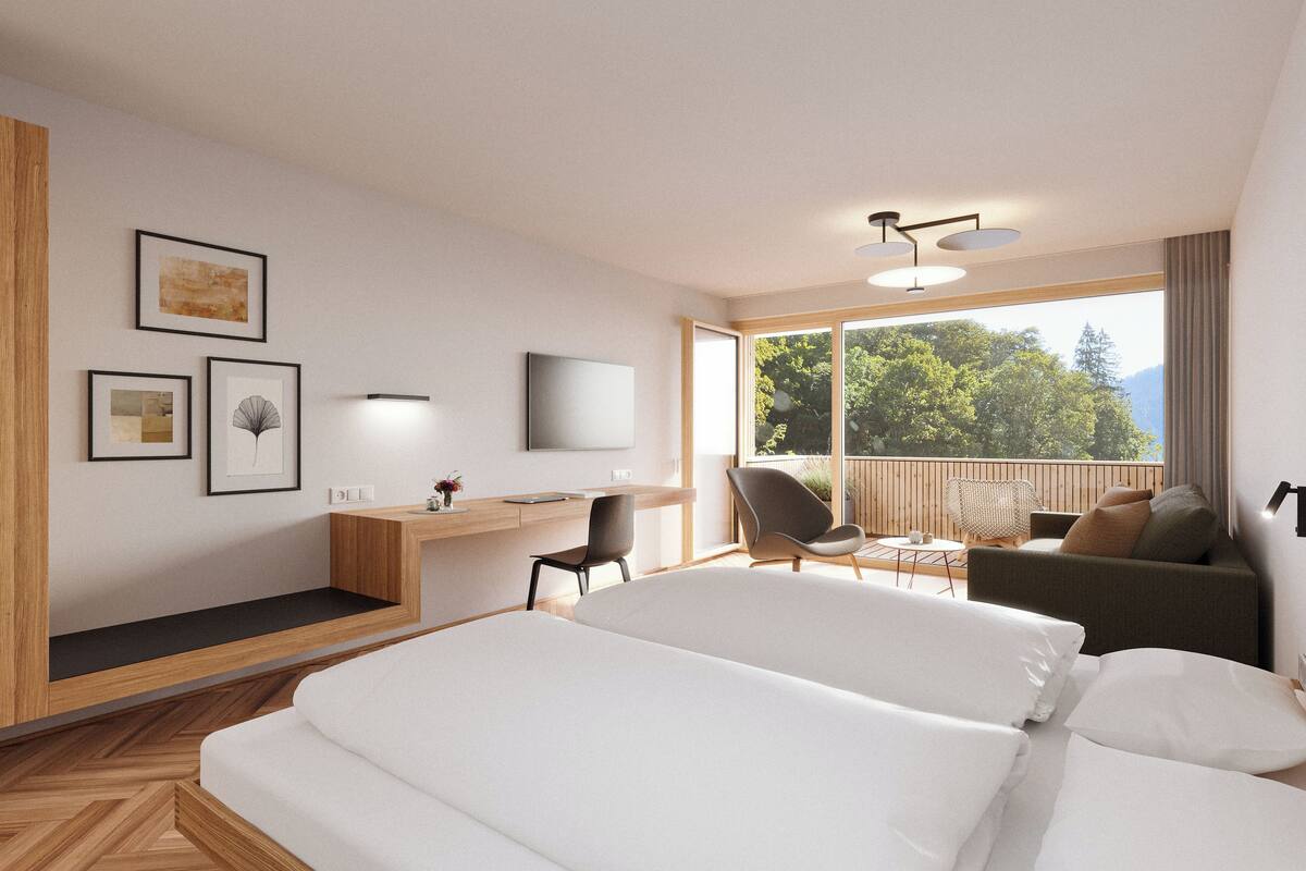 premium double room | down duvets, in-room safe, desk, laptop workspace