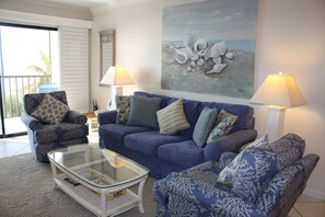 Condo, 2 Bedrooms | Living area | Flat-screen TV, DVD player, MP3 dock - Ocean's Reach Condominiums (Sanibel)
