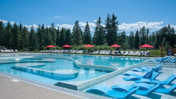 Indoor pool, outdoor pool, pool loungers