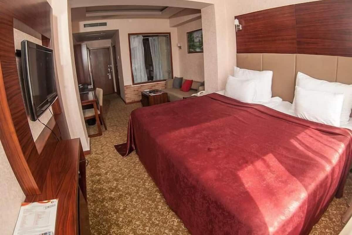 ميني بار وخزنة داخل الغرفة ومكتب ومكواة/لوح كي