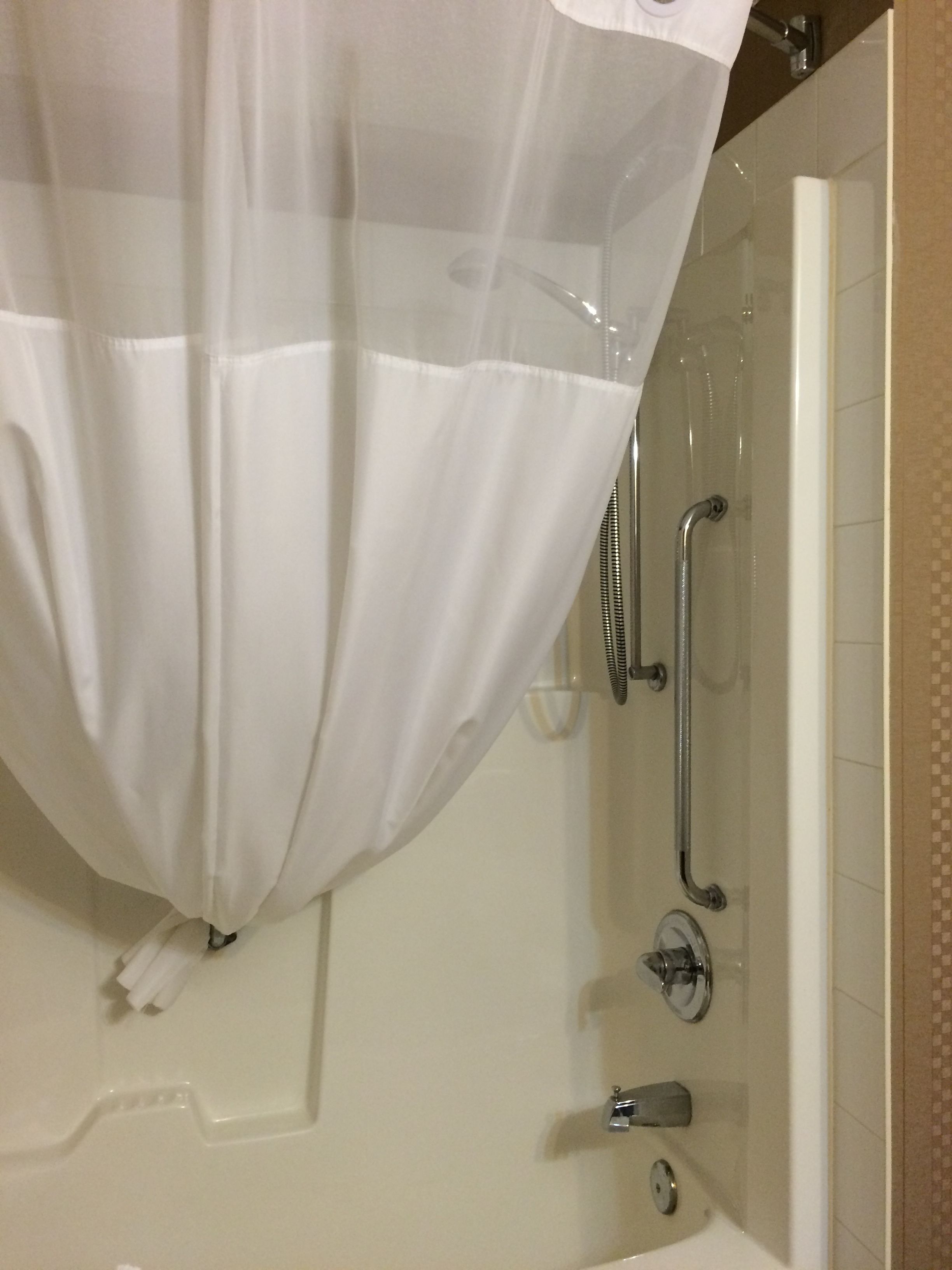 combined shower/bathtub, free toiletries, hair dryer, towels