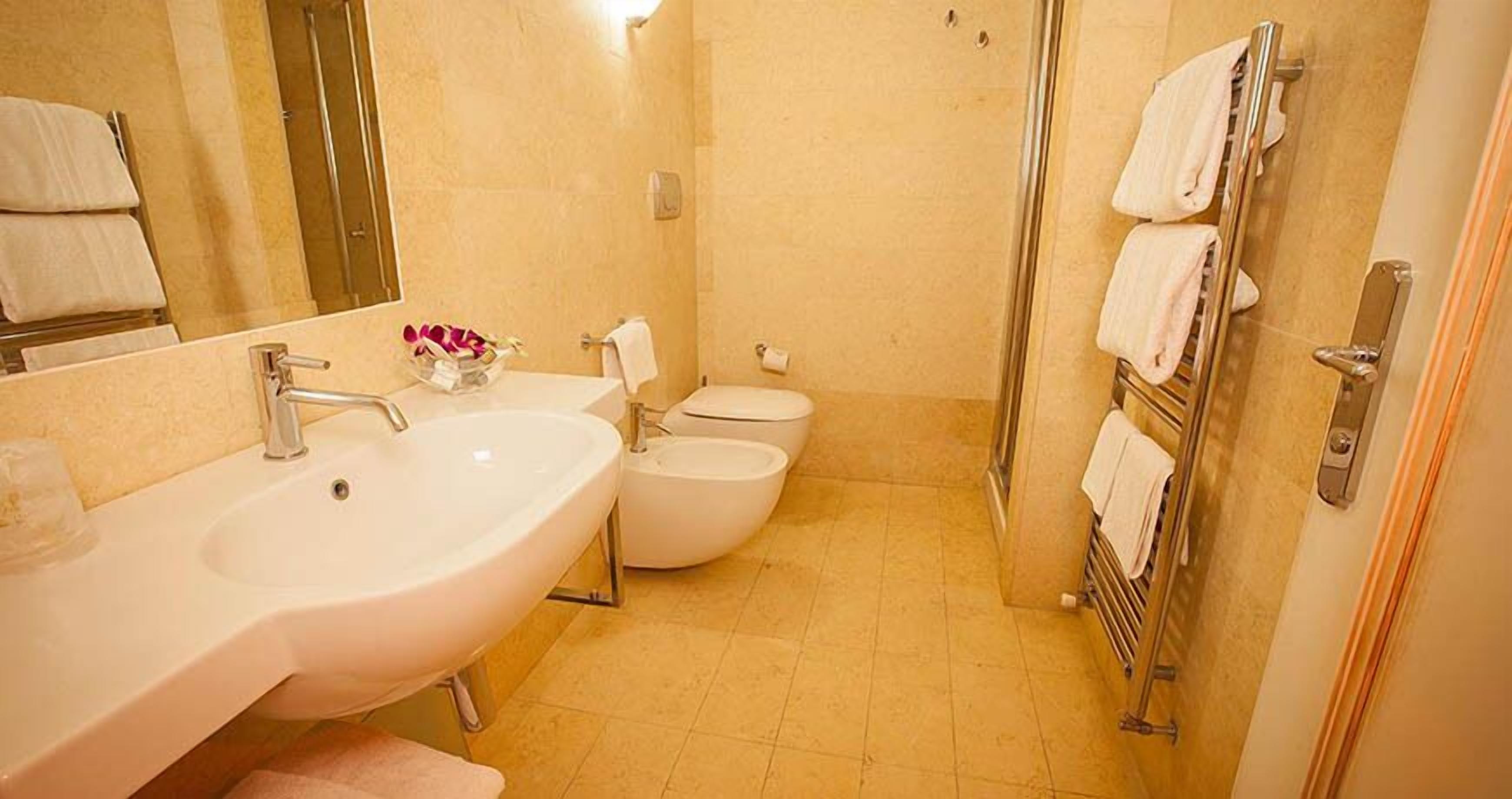 shower, rainfall showerhead, hair dryer, bidet