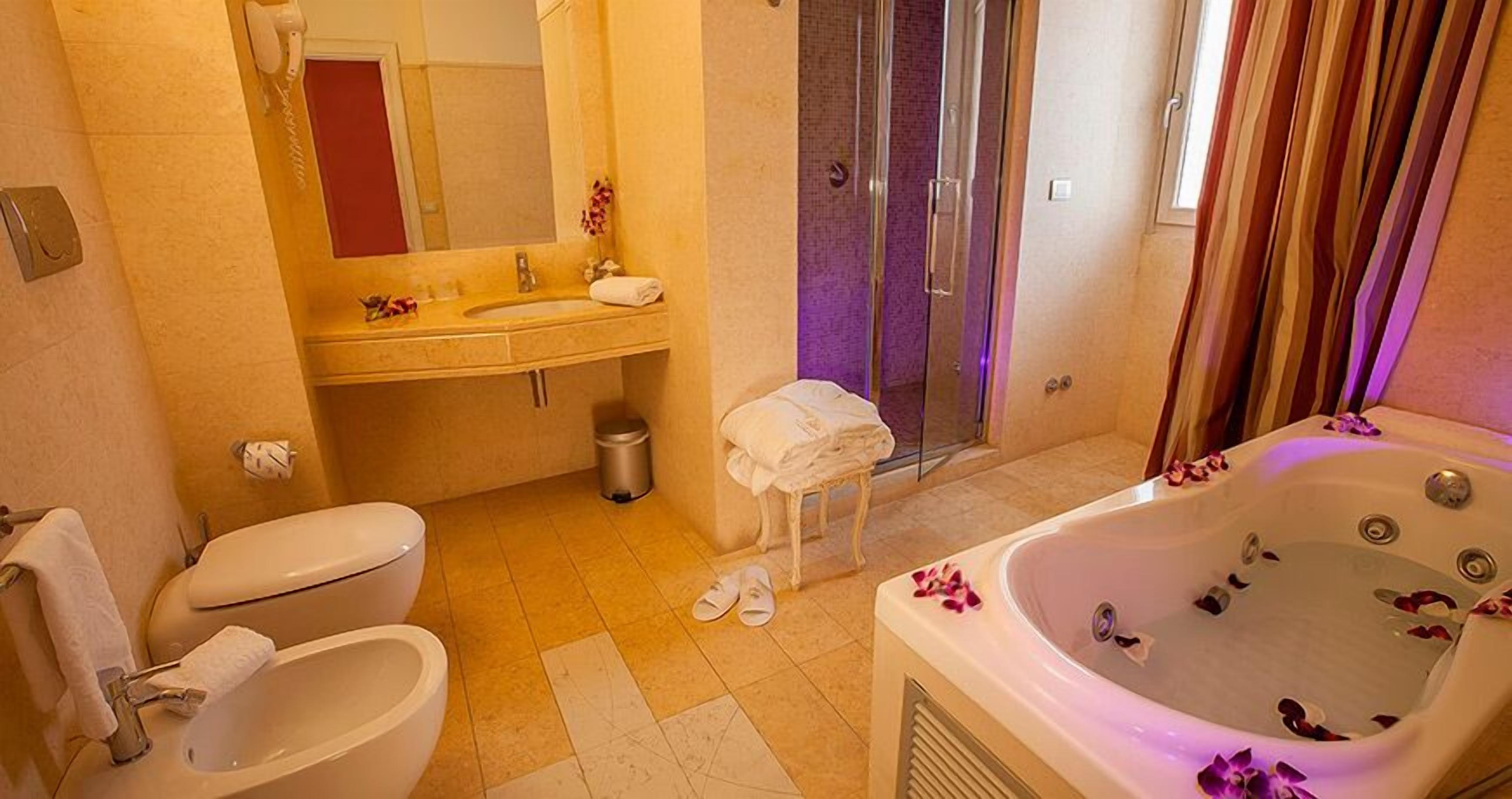 suite | bathroom | shower, rainfall showerhead, hair dryer, bidet