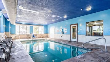 Indoor pool, open 8:00 AM to 9:30 PM, pool loungers