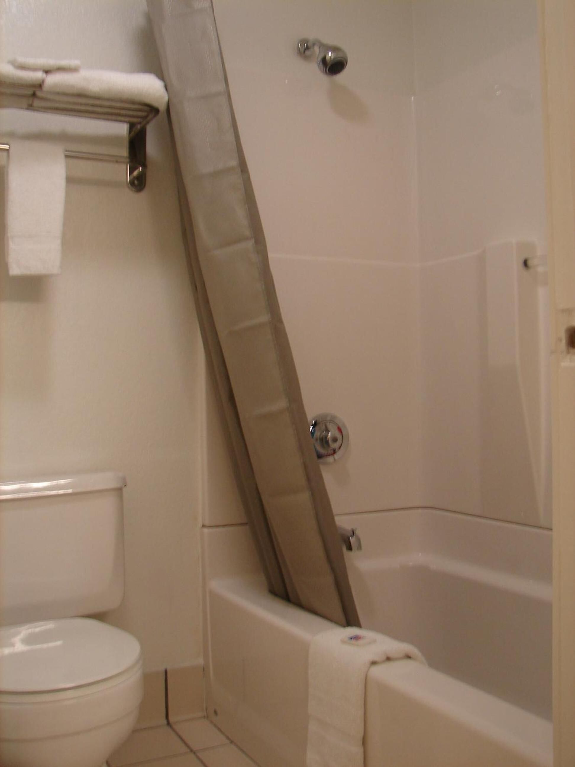 A bathroom with a toilet, a bathtub, and a shower.