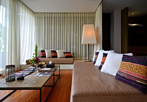 Design Room, 1 Double Bed (Plunge Pool Pavilion) | Living area | 32-inch LED TV with satellite channels, TV, DVD player