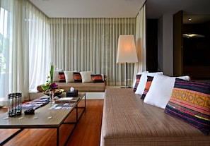 Design Room, 1 Double Bed (Plunge Pool Pavilion) | Living area | 32-inch LED TV with satellite channels, TV, DVD player