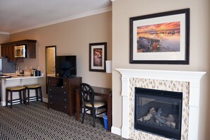 Down comforters, desk, laptop workspace, iron/ironing board