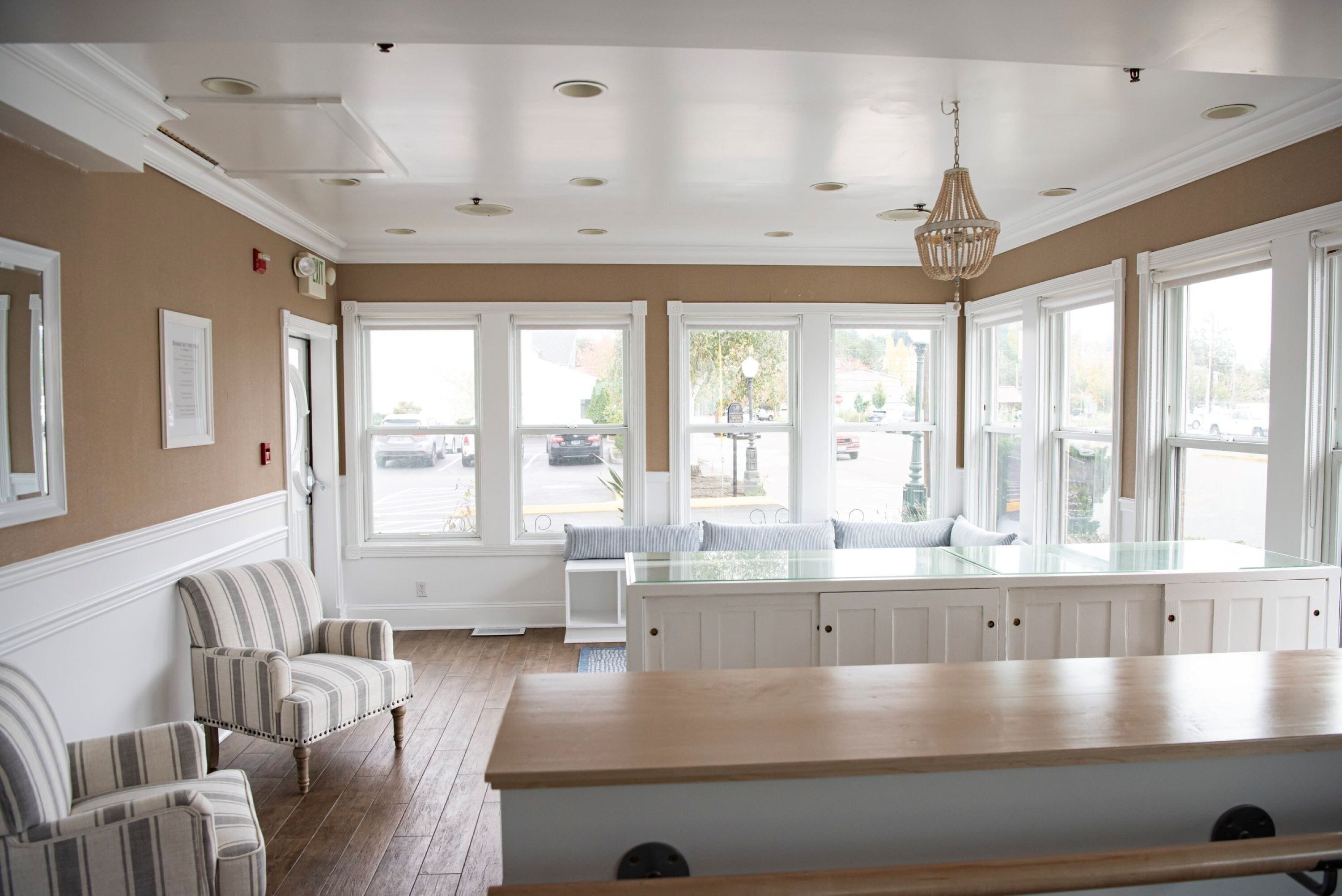 Down duvets, desk, laptop workspace, iron/ironing board