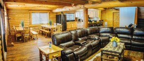 Family Cabin, 3 Bedrooms | Living area | 50-inch LED TV with satellite channels, TV
