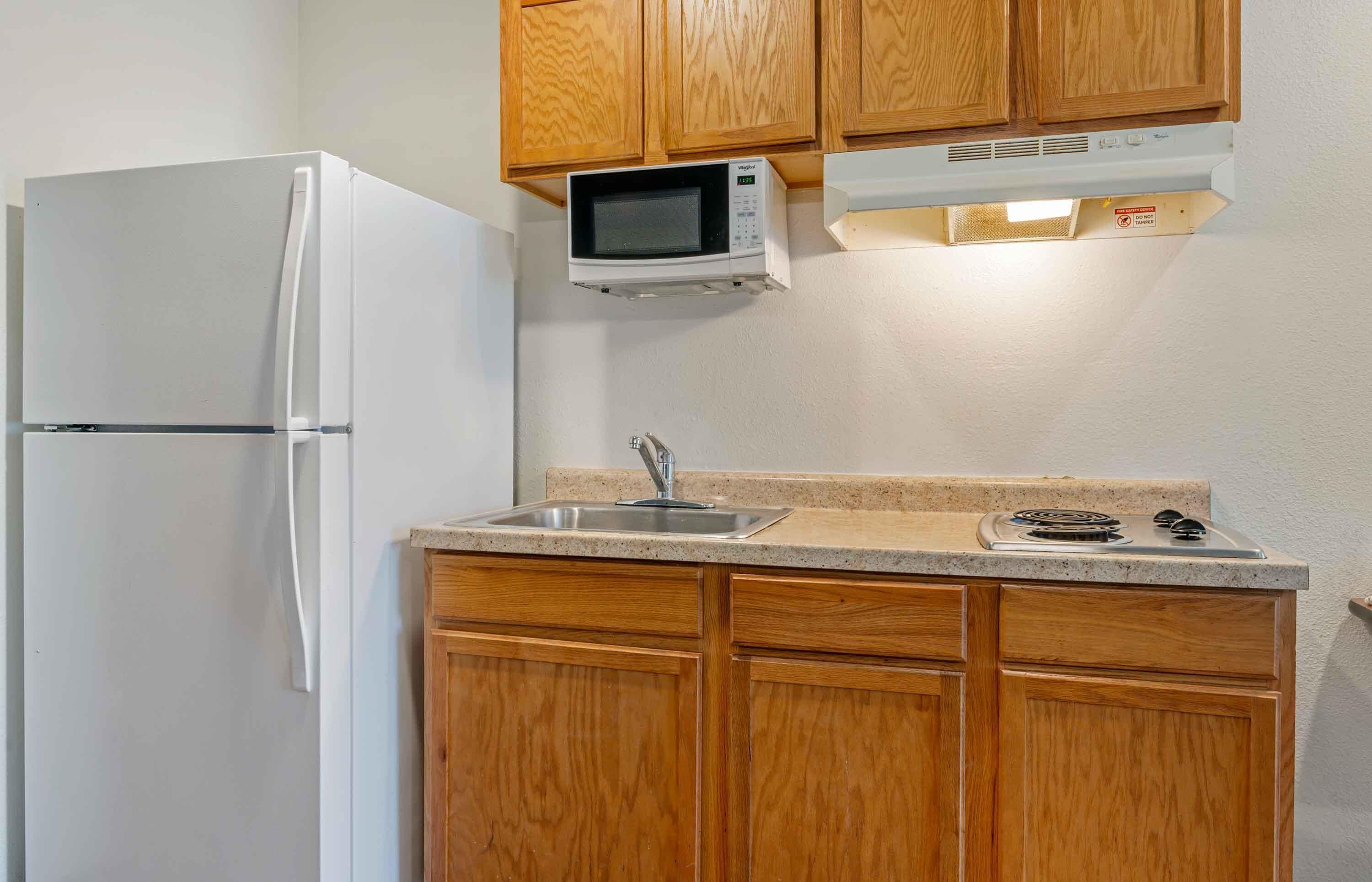 Standard Studio, Non Smoking, Refrigerator & Microwave | Private kitchen | Full-sized fridge, microwave, stovetop, freezer