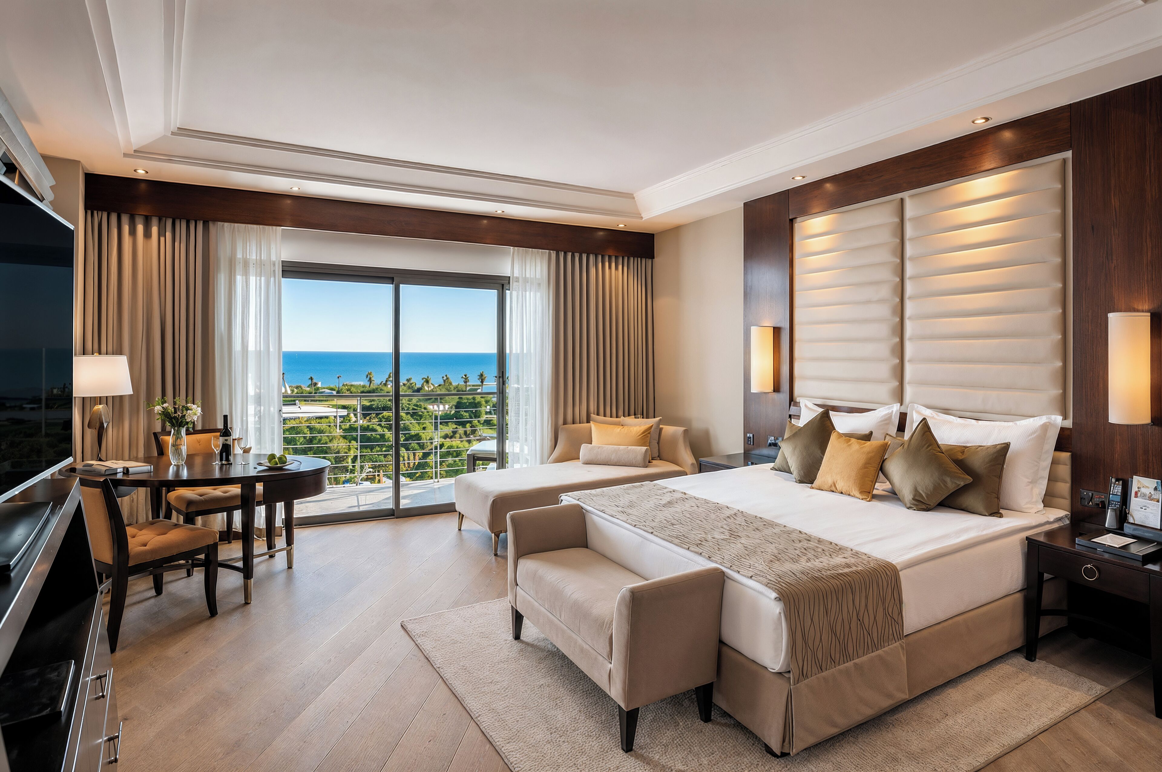 Frette Italian sheets, premium bedding, Tempur-Pedic beds, minibar