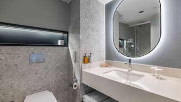 Shower, hair dryer, bathrobes, slippers