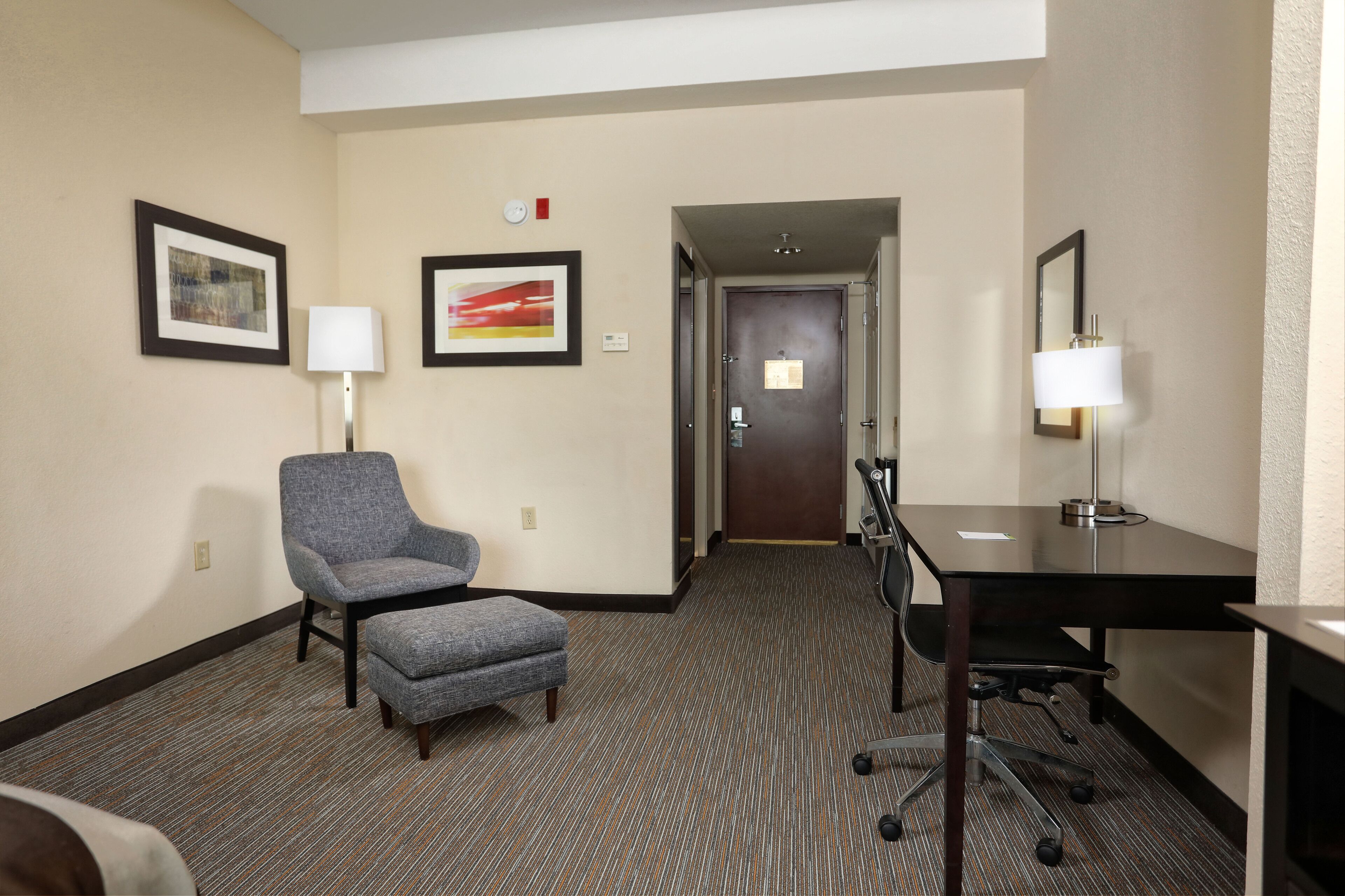 down duvets, desk, laptop workspace, blackout curtains