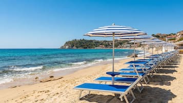 Private beach, sun-loungers, beach umbrellas, beach towels