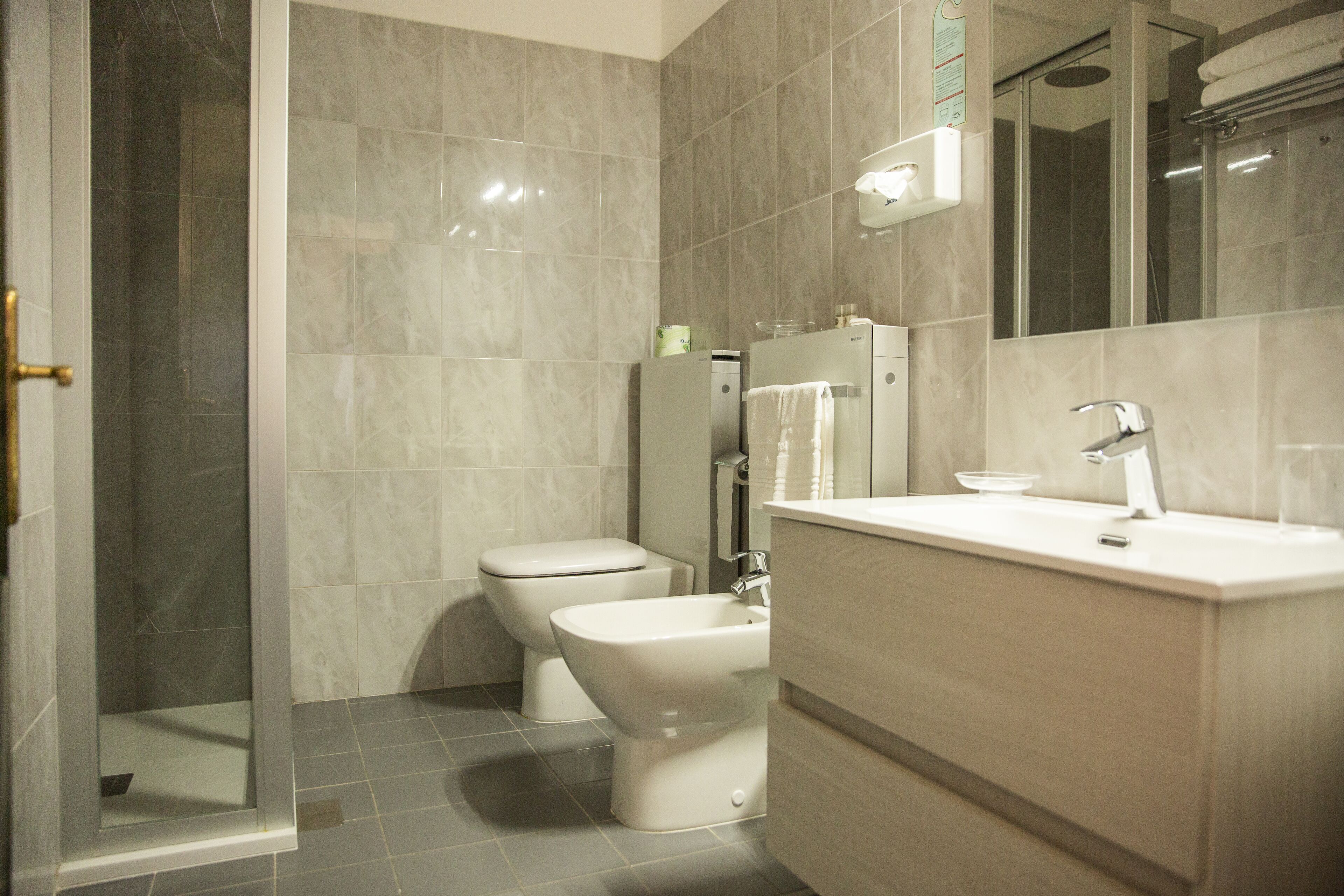 free toiletries, hair dryer, bidet, towels