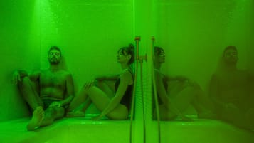 Sauna, hot tub, steam room, hot stone massages, deep-tissue massages